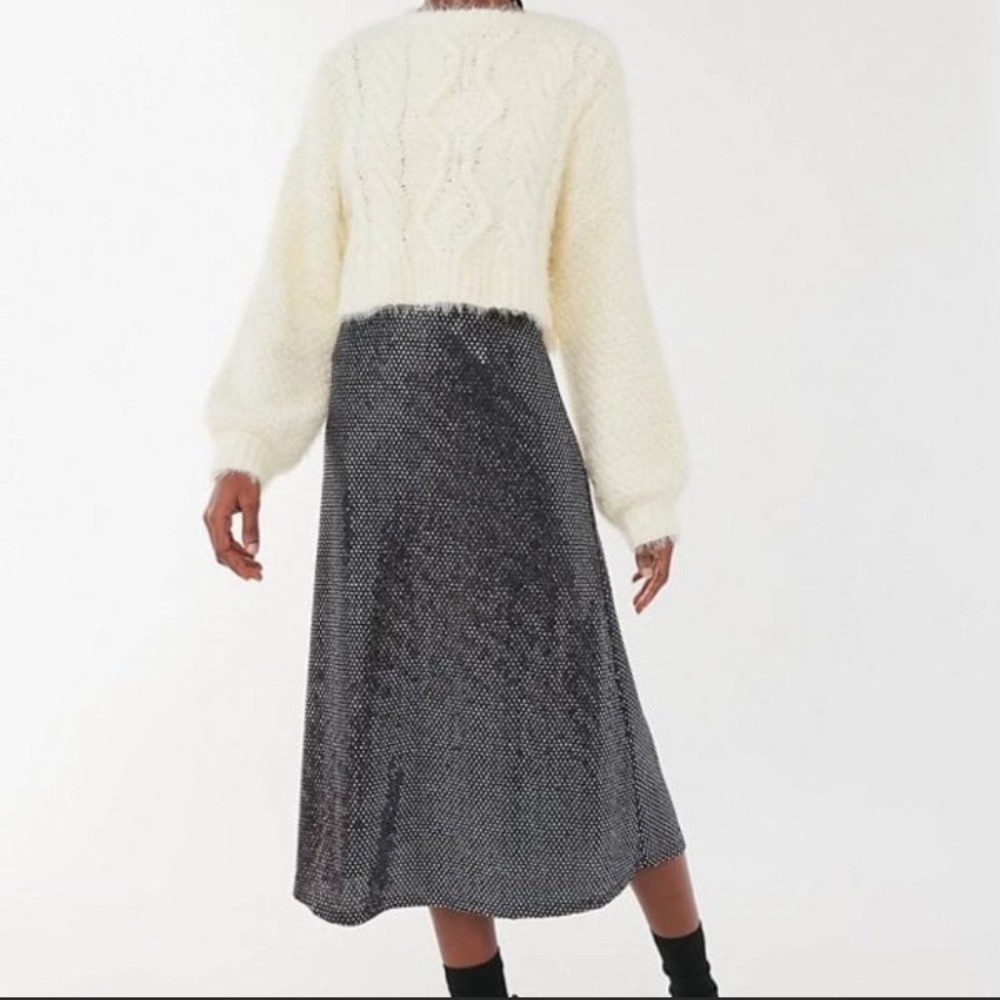 Urban Outfitters Black and Silver Sparkly Midi Skirt
